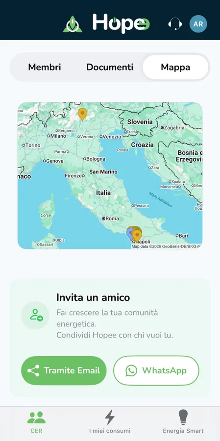 Schermata Hopee Me consulta e condividi